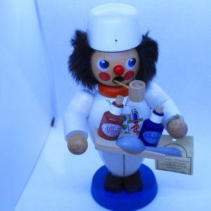 vintage wooden pipe smoke doctor figurine.  incense burn,  orig. tag.